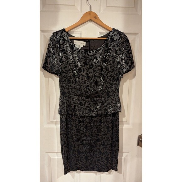 Maggy London Sz 6 Mother of the bride/groom Silver Jaquard Peplum Dress Formal - Picture 4 of 5